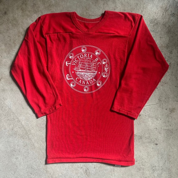Vintage 80s Russell Athletic‎ Victoria BC Canada Hockey Style Sweater Red Small - Picture 1 of 5